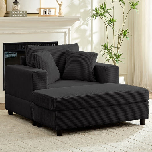 Mixoy Corduroy Comfy Chaise Lounge Deep Seat Sleeper Sofa Chair with Storage Ottoman,Upholstered 1-Seater/Loveseat Sofa Couch