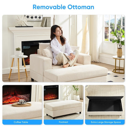 Mixoy Corduroy Comfy Chaise Lounge Deep Seat Sleeper Sofa Chair with Storage Ottoman,Upholstered 1-Seater/Loveseat Sofa Couch