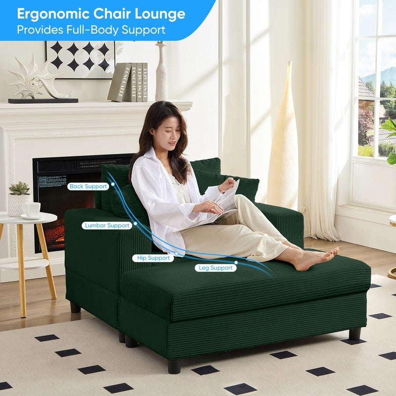 Mixoy Corduroy Comfy Chaise Lounge Deep Seat Sleeper Sofa Chair with Storage Ottoman,Upholstered 1-Seater/Loveseat Sofa Couch