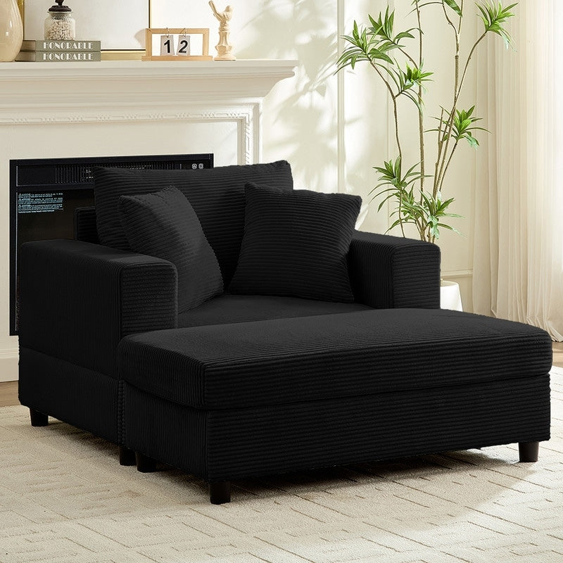 Mixoy Corduroy Comfy Chaise Lounge Deep Seat Sleeper Sofa Chair with Storage Ottoman,Upholstered 1-Seater/Loveseat Sofa Couch