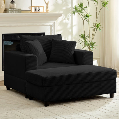 Mixoy Corduroy Comfy Chaise Lounge Deep Seat Sleeper Sofa Chair with Storage Ottoman,Upholstered 1-Seater/Loveseat Sofa Couch