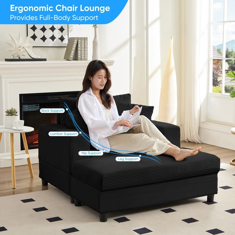 Mixoy Corduroy Comfy Chaise Lounge Deep Seat Sleeper Sofa Chair with Storage Ottoman,Upholstered 1-Seater/Loveseat Sofa Couch