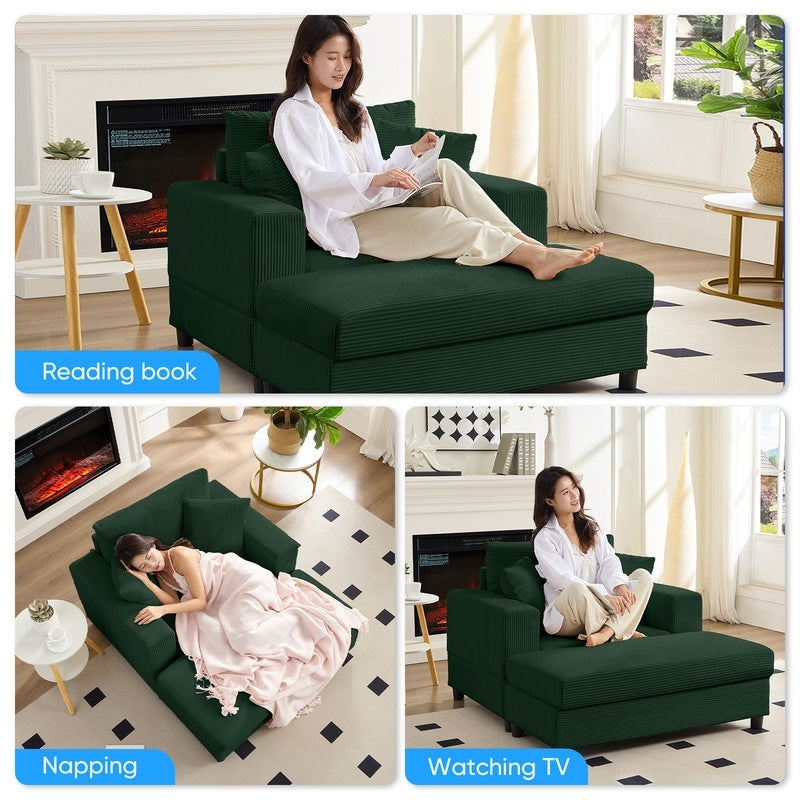 Mixoy Corduroy Comfy Chaise Lounge Deep Seat Sleeper Sofa Chair with Storage Ottoman,Upholstered 1-Seater/Loveseat Sofa Couch