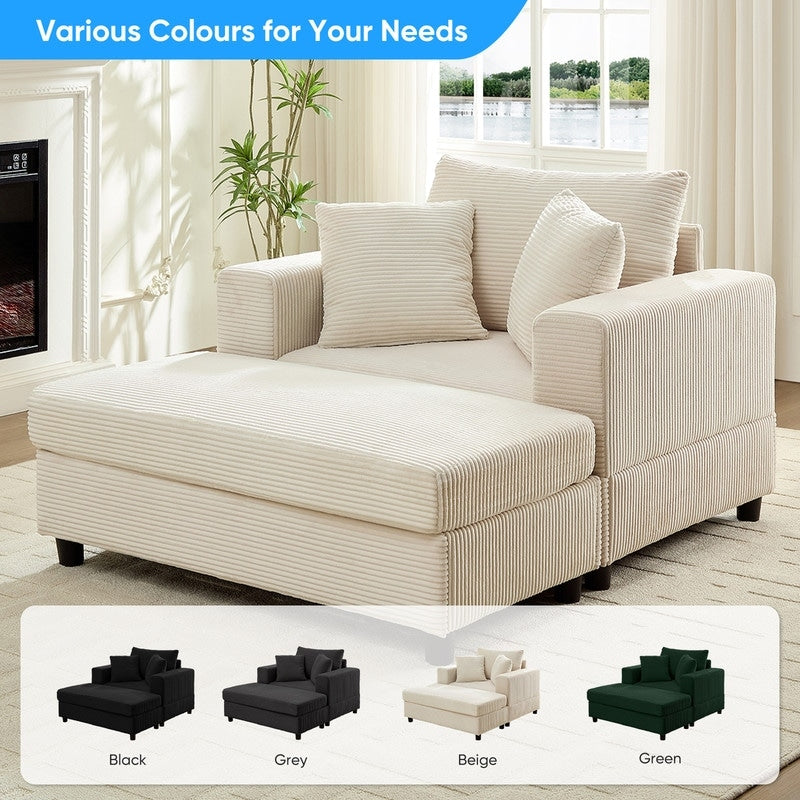 Mixoy Corduroy Comfy Chaise Lounge Deep Seat Sleeper Sofa Chair with Storage Ottoman,Upholstered 1-Seater/Loveseat Sofa Couch
