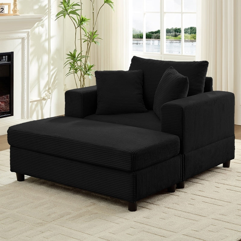 Mixoy Corduroy Comfy Chaise Lounge Deep Seat Sleeper Sofa Chair with Storage Ottoman,Upholstered 1-Seater/Loveseat Sofa Couch