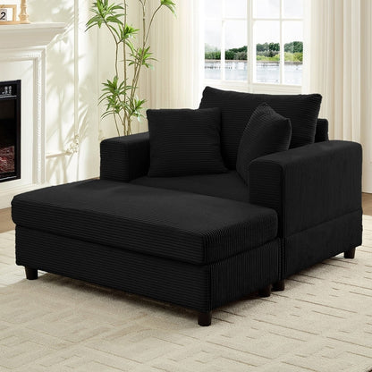 Mixoy Corduroy Comfy Chaise Lounge Deep Seat Sleeper Sofa Chair with Storage Ottoman,Upholstered 1-Seater/Loveseat Sofa Couch