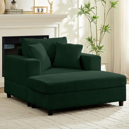 Mixoy Corduroy Comfy Chaise Lounge Deep Seat Sleeper Sofa Chair with Storage Ottoman,Upholstered 1-Seater/Loveseat Sofa Couch