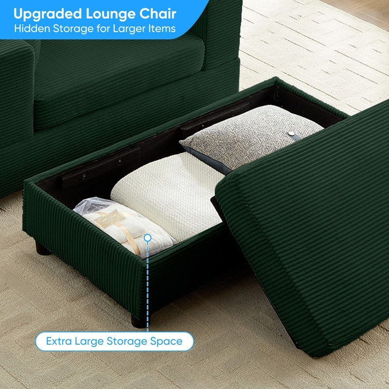Mixoy Corduroy Comfy Chaise Lounge Deep Seat Sleeper Sofa Chair with Storage Ottoman,Upholstered 1-Seater/Loveseat Sofa Couch