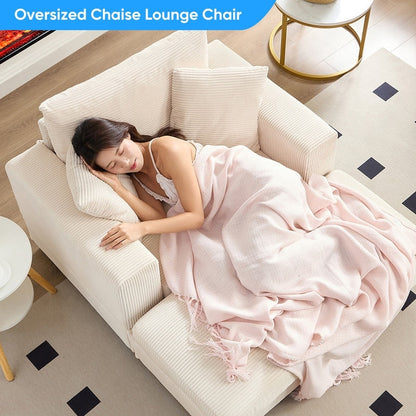 Mixoy Corduroy Comfy Chaise Lounge Deep Seat Sleeper Sofa Chair with Storage Ottoman,Upholstered 1-Seater/Loveseat Sofa Couch