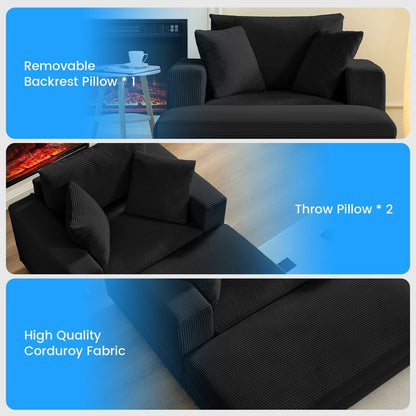 Mixoy Corduroy Comfy Chaise Lounge Deep Seat Sleeper Sofa Chair with Storage Ottoman,Upholstered 1-Seater/Loveseat Sofa Couch