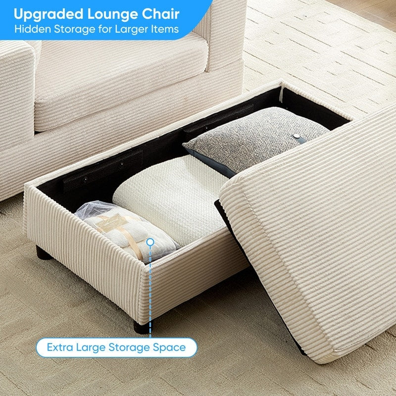 Mixoy Corduroy Comfy Chaise Lounge Deep Seat Sleeper Sofa Chair with Storage Ottoman,Upholstered 1-Seater/Loveseat Sofa Couch