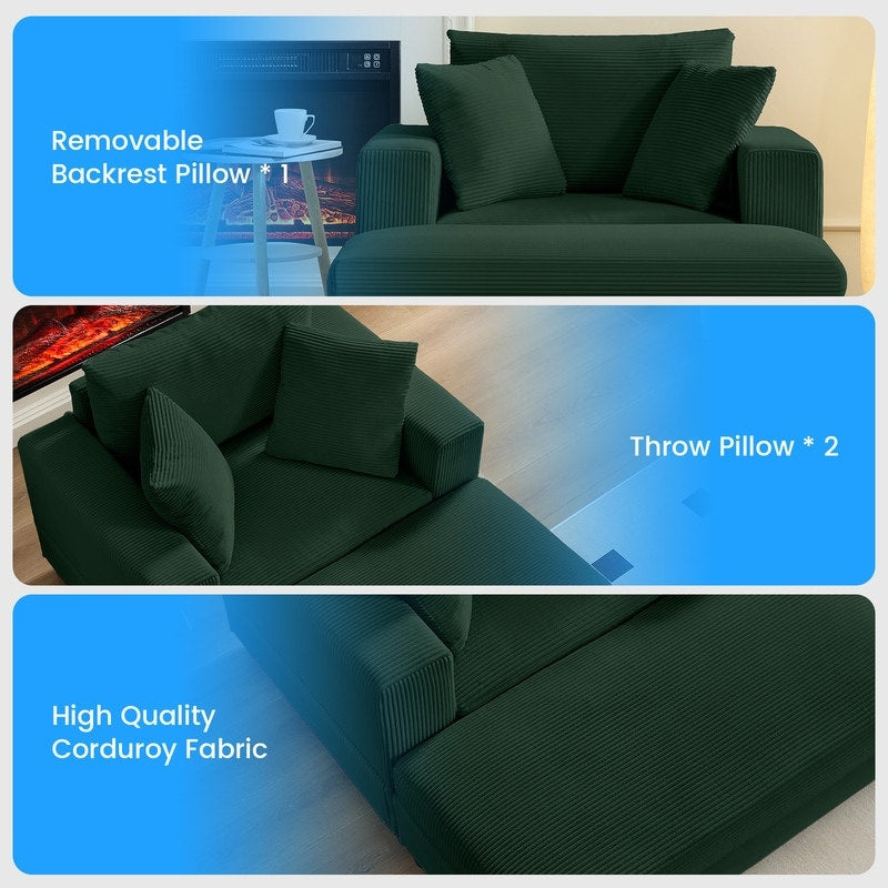 Mixoy Corduroy Comfy Chaise Lounge Deep Seat Sleeper Sofa Chair with Storage Ottoman,Upholstered 1-Seater/Loveseat Sofa Couch