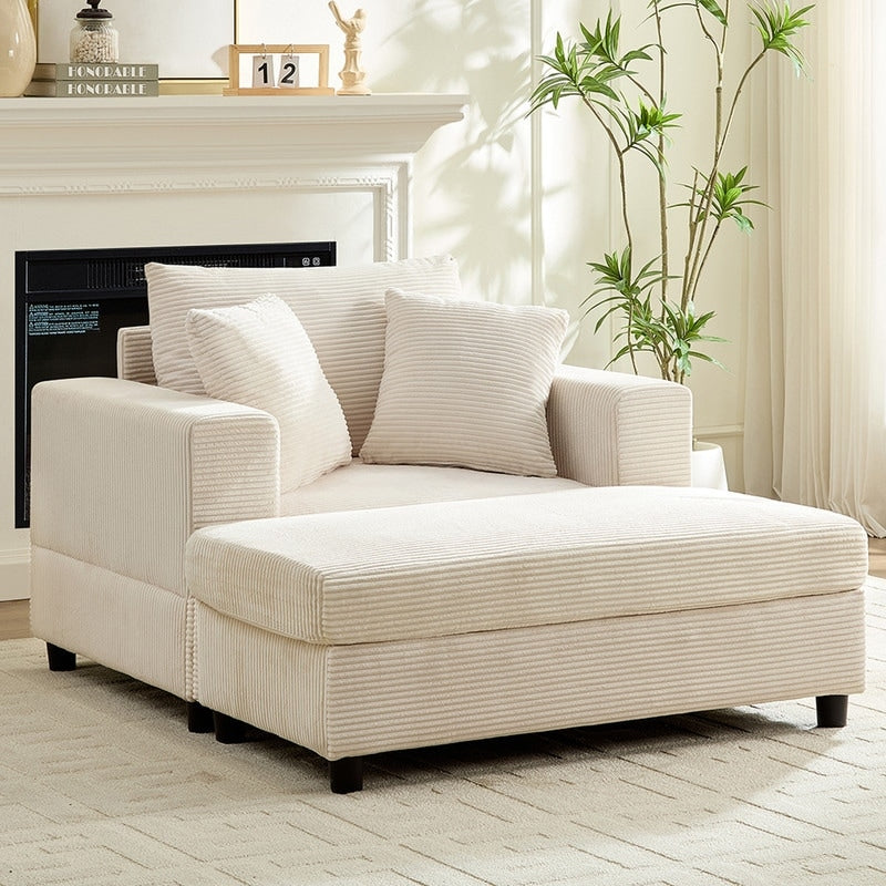 Mixoy Corduroy Comfy Chaise Lounge Deep Seat Sleeper Sofa Chair with Storage Ottoman,Upholstered 1-Seater/Loveseat Sofa Couch