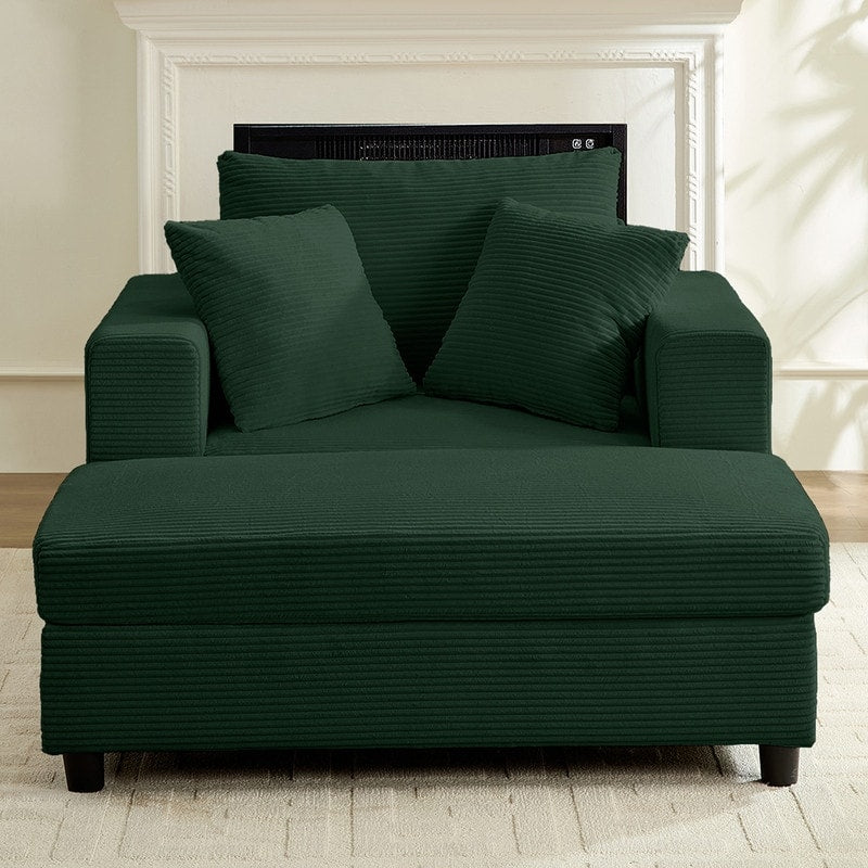 Mixoy Corduroy Comfy Chaise Lounge Deep Seat Sleeper Sofa Chair with Storage Ottoman,Upholstered 1-Seater/Loveseat Sofa Couch