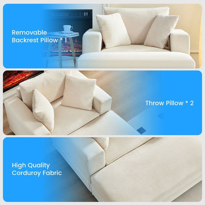 Mixoy Corduroy Comfy Chaise Lounge Deep Seat Sleeper Sofa Chair with Storage Ottoman,Upholstered 1-Seater/Loveseat Sofa Couch