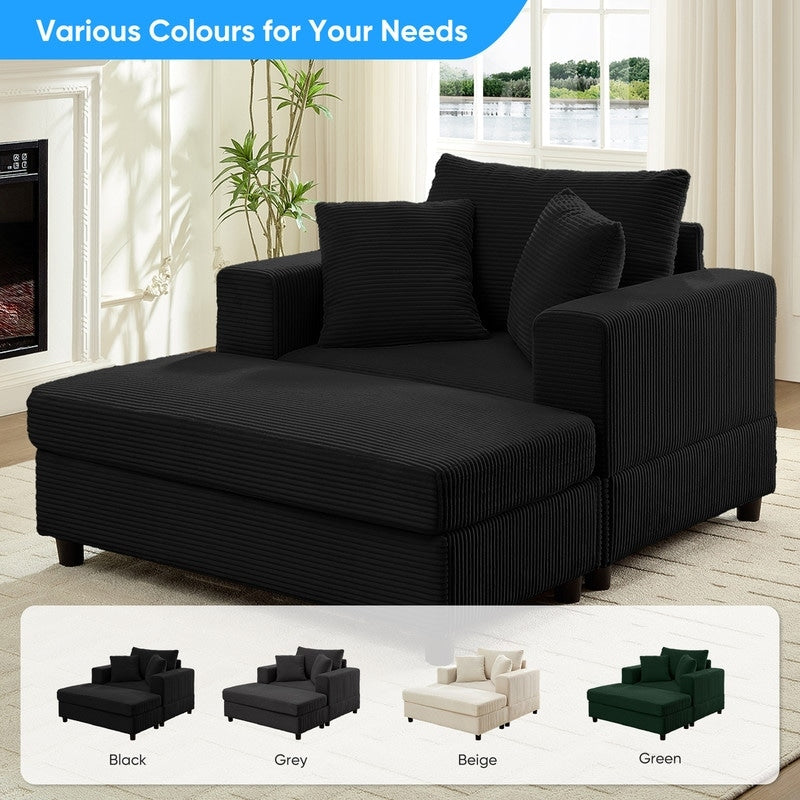 Mixoy Corduroy Comfy Chaise Lounge Deep Seat Sleeper Sofa Chair with Storage Ottoman,Upholstered 1-Seater/Loveseat Sofa Couch