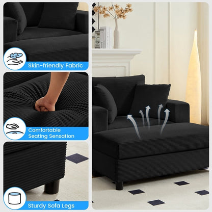 Mixoy Corduroy Comfy Chaise Lounge Deep Seat Sleeper Sofa Chair with Storage Ottoman,Upholstered 1-Seater/Loveseat Sofa Couch