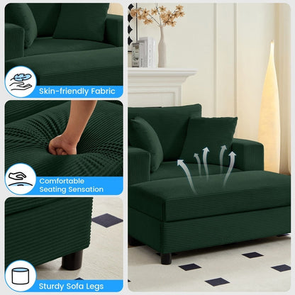 Mixoy Corduroy Comfy Chaise Lounge Deep Seat Sleeper Sofa Chair with Storage Ottoman,Upholstered 1-Seater/Loveseat Sofa Couch