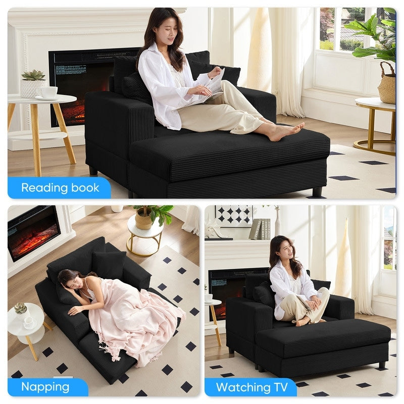 Mixoy Corduroy Comfy Chaise Lounge Deep Seat Sleeper Sofa Chair with Storage Ottoman,Upholstered 1-Seater/Loveseat Sofa Couch