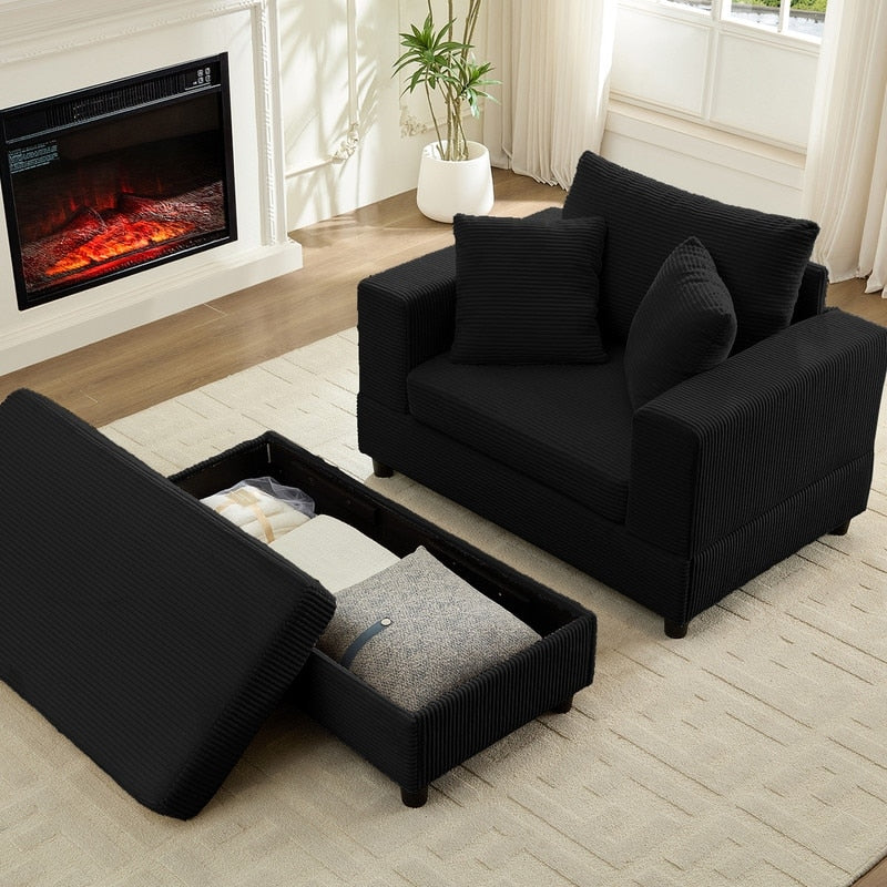 Mixoy Corduroy Comfy Chaise Lounge Deep Seat Sleeper Sofa Chair with Storage Ottoman,Upholstered 1-Seater/Loveseat Sofa Couch