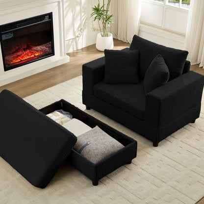 Mixoy Corduroy Comfy Chaise Lounge Deep Seat Sleeper Sofa Chair with Storage Ottoman,Upholstered 1-Seater/Loveseat Sofa Couch