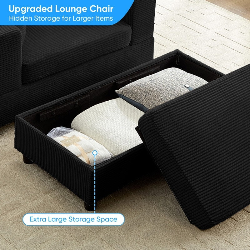 Mixoy Corduroy Comfy Chaise Lounge Deep Seat Sleeper Sofa Chair with Storage Ottoman,Upholstered 1-Seater/Loveseat Sofa Couch