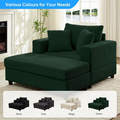 Mixoy Corduroy Comfy Chaise Lounge Deep Seat Sleeper Sofa Chair with Storage Ottoman,Upholstered 1-Seater/Loveseat Sofa Couch