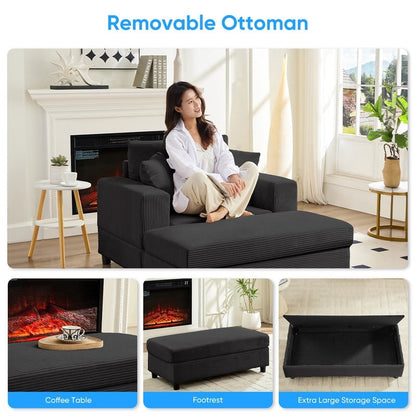 Mixoy Corduroy Comfy Chaise Lounge Deep Seat Sleeper Sofa Chair with Storage Ottoman,Upholstered 1-Seater/Loveseat Sofa Couch