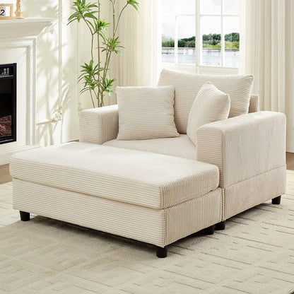 Mixoy Corduroy Comfy Chaise Lounge Deep Seat Sleeper Sofa Chair with Storage Ottoman,Upholstered 1-Seater/Loveseat Sofa Couch