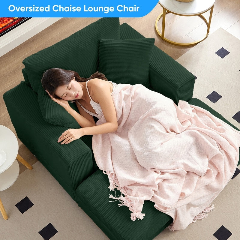 Mixoy Corduroy Comfy Chaise Lounge Deep Seat Sleeper Sofa Chair with Storage Ottoman,Upholstered 1-Seater/Loveseat Sofa Couch
