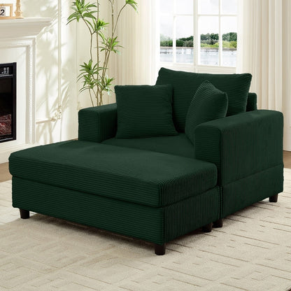 Mixoy Corduroy Comfy Chaise Lounge Deep Seat Sleeper Sofa Chair with Storage Ottoman,Upholstered 1-Seater/Loveseat Sofa Couch