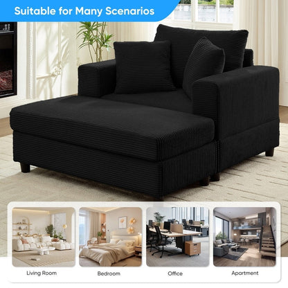Mixoy Corduroy Comfy Chaise Lounge Deep Seat Sleeper Sofa Chair with Storage Ottoman,Upholstered 1-Seater/Loveseat Sofa Couch