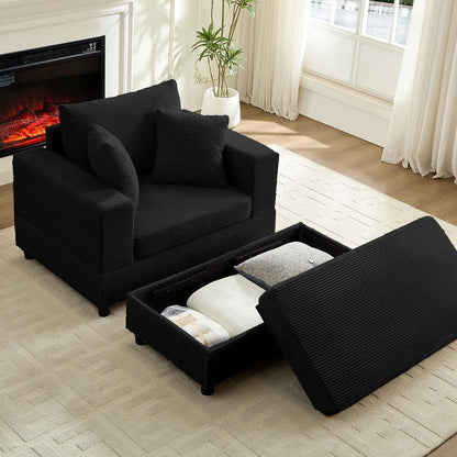 Mixoy Corduroy Comfy Chaise Lounge Deep Seat Sleeper Sofa Chair with Storage Ottoman,Upholstered 1-Seater/Loveseat Sofa Couch