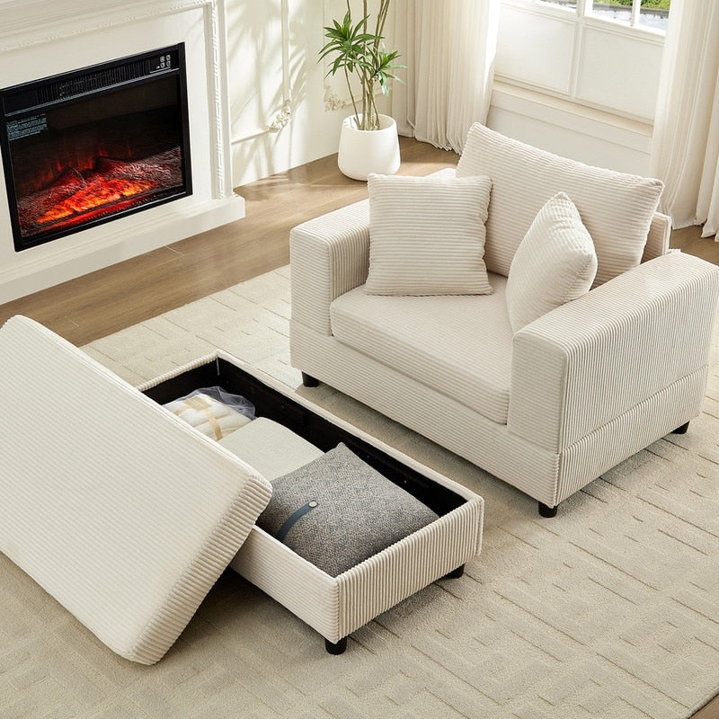 Mixoy Corduroy Comfy Chaise Lounge Deep Seat Sleeper Sofa Chair with Storage Ottoman,Upholstered 1-Seater/Loveseat Sofa Couch