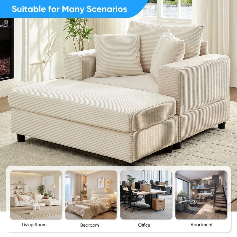 Mixoy Corduroy Comfy Chaise Lounge Deep Seat Sleeper Sofa Chair with Storage Ottoman,Upholstered 1-Seater/Loveseat Sofa Couch