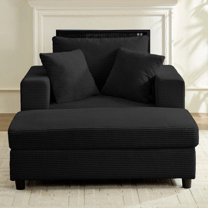 Mixoy Corduroy Comfy Chaise Lounge Deep Seat Sleeper Sofa Chair with Storage Ottoman,Upholstered 1-Seater/Loveseat Sofa Couch