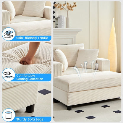 Mixoy Corduroy Comfy Chaise Lounge Deep Seat Sleeper Sofa Chair with Storage Ottoman,Upholstered 1-Seater/Loveseat Sofa Couch