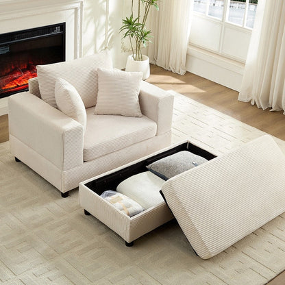 Mixoy Corduroy Comfy Chaise Lounge Deep Seat Sleeper Sofa Chair with Storage Ottoman,Upholstered 1-Seater/Loveseat Sofa Couch