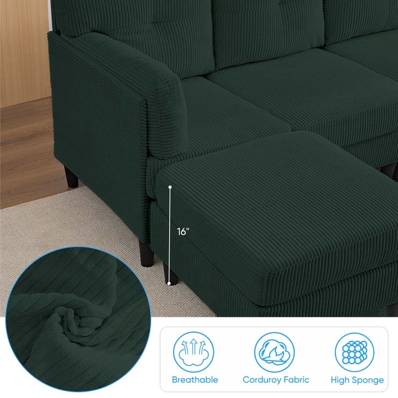 Mixoy Corduroy U-Shape Modular Convertible Sectional Sofa,Upholstered 4-Seater Sofa Couch with Movable Ottoman
