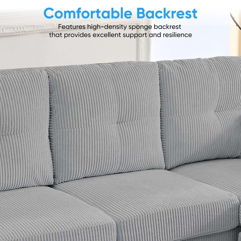 Mixoy Corduroy U-Shape Modular Convertible Sectional Sofa,Upholstered 4-Seater Sofa Couch with Movable Ottoman