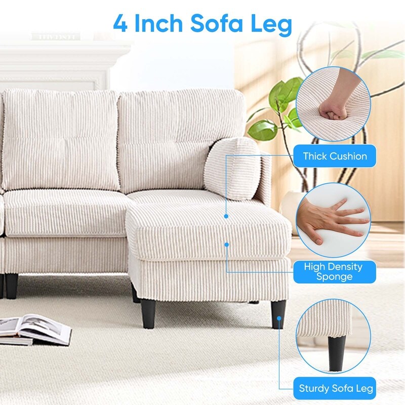 Mixoy Corduroy U-Shape Modular Convertible Sectional Sofa,Upholstered 4-Seater Sofa Couch with Movable Ottoman