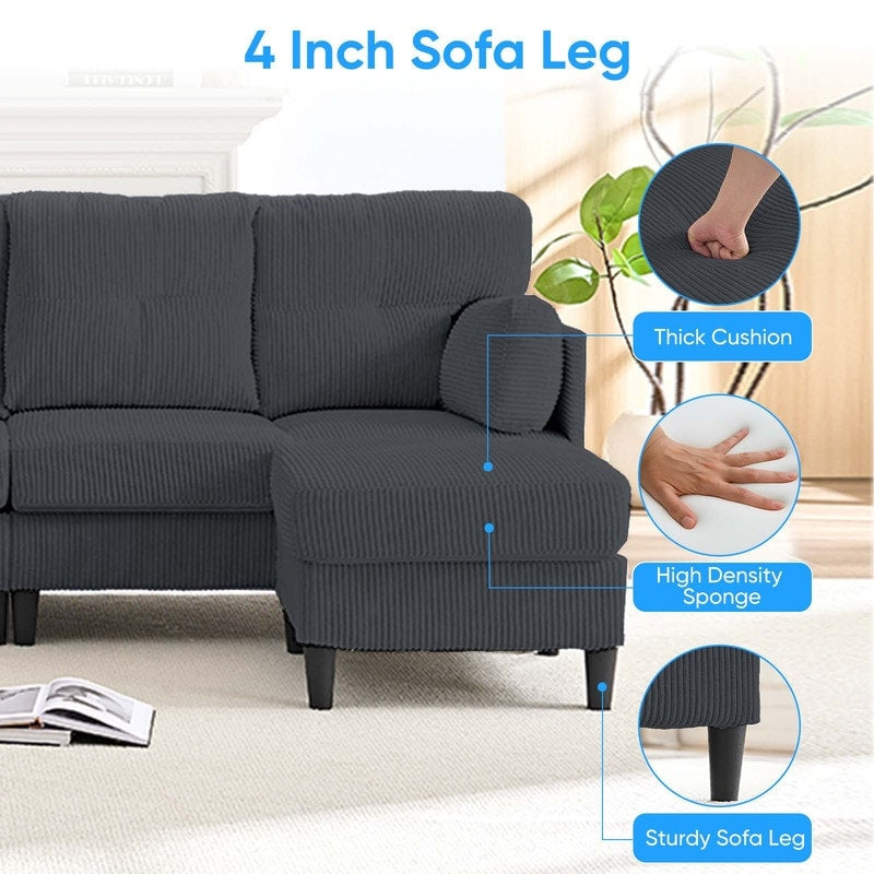 Mixoy Corduroy U-Shape Modular Convertible Sectional Sofa,Upholstered 4-Seater Sofa Couch with Movable Ottoman