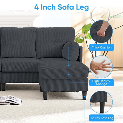 Mixoy Corduroy U-Shape Modular Convertible Sectional Sofa,Upholstered 4-Seater Sofa Couch with Movable Ottoman