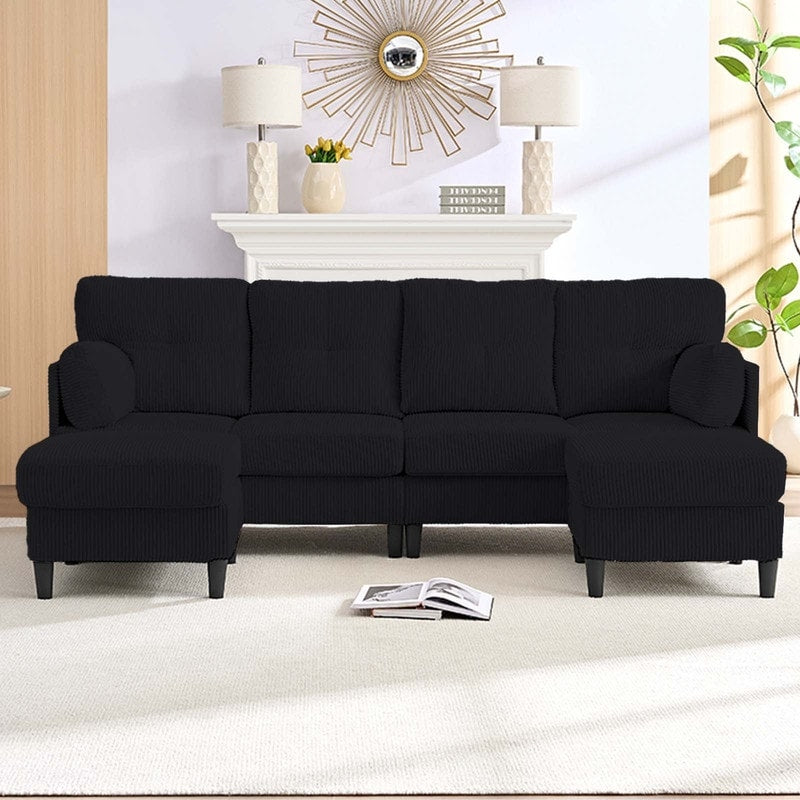 Mixoy Corduroy U-Shape Modular Convertible Sectional Sofa,Upholstered 4-Seater Sofa Couch with Movable Ottoman