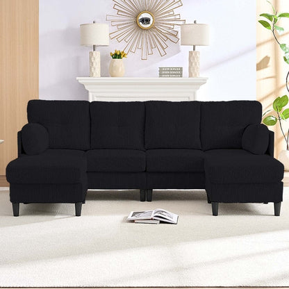 Mixoy Corduroy U-Shape Modular Convertible Sectional Sofa,Upholstered 4-Seater Sofa Couch with Movable Ottoman