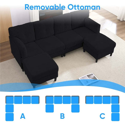 Mixoy Corduroy U-Shape Modular Convertible Sectional Sofa,Upholstered 4-Seater Sofa Couch with Movable Ottoman