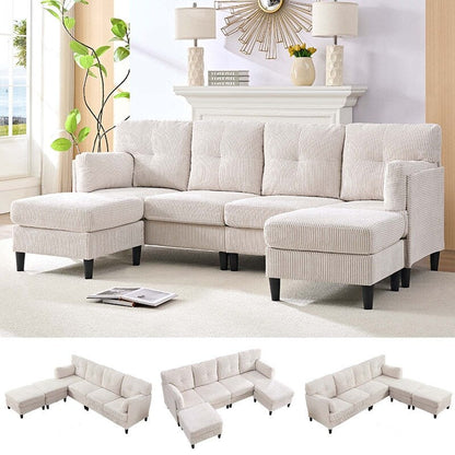 Mixoy Corduroy U-Shape Modular Convertible Sectional Sofa,Upholstered 4-Seater Sofa Couch with Movable Ottoman