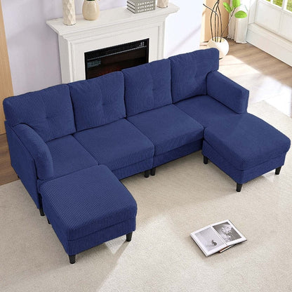 Mixoy Corduroy U-Shape Modular Convertible Sectional Sofa,Upholstered 4-Seater Sofa Couch with Movable Ottoman