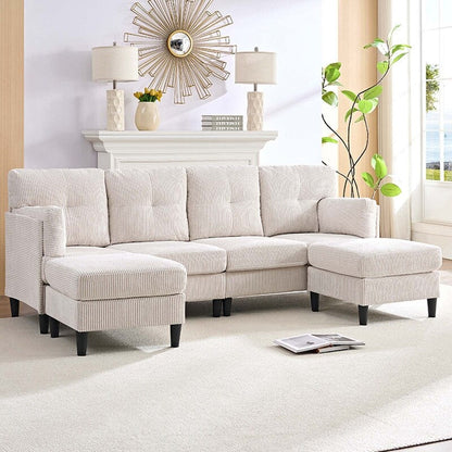 Mixoy Corduroy U-Shape Modular Convertible Sectional Sofa,Upholstered 4-Seater Sofa Couch with Movable Ottoman