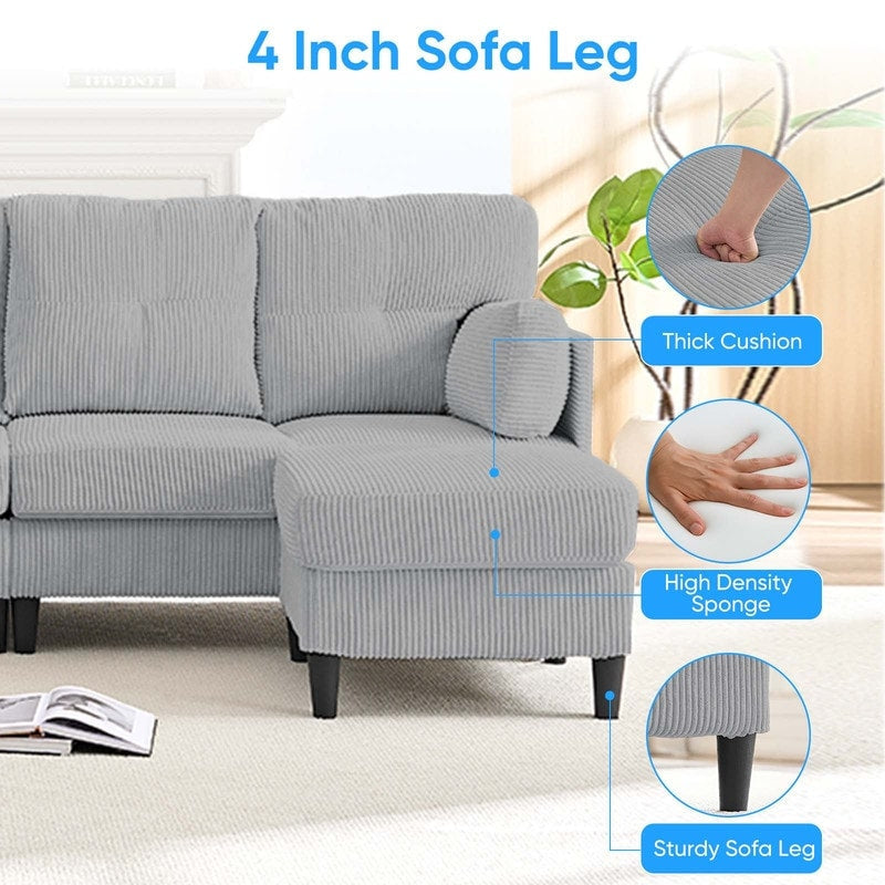 Mixoy Corduroy U-Shape Modular Convertible Sectional Sofa,Upholstered 4-Seater Sofa Couch with Movable Ottoman